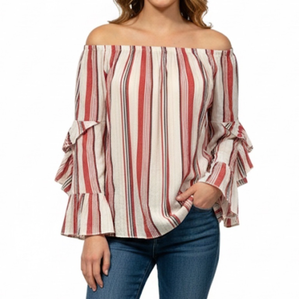 Fever Striped tiered Ruffle Sleeves Women's Top size M 3x$15